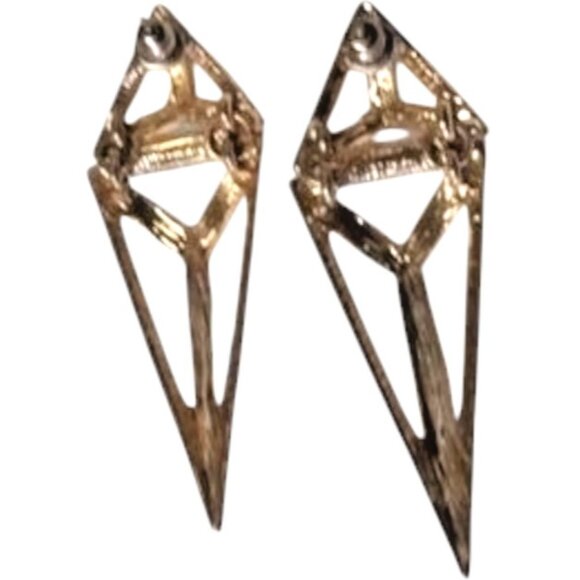 Vintage GEOMETRIC Swing Dangle Kite Earrings Gold Tone Stud Triangular Rhombus - Picture 7 of 8